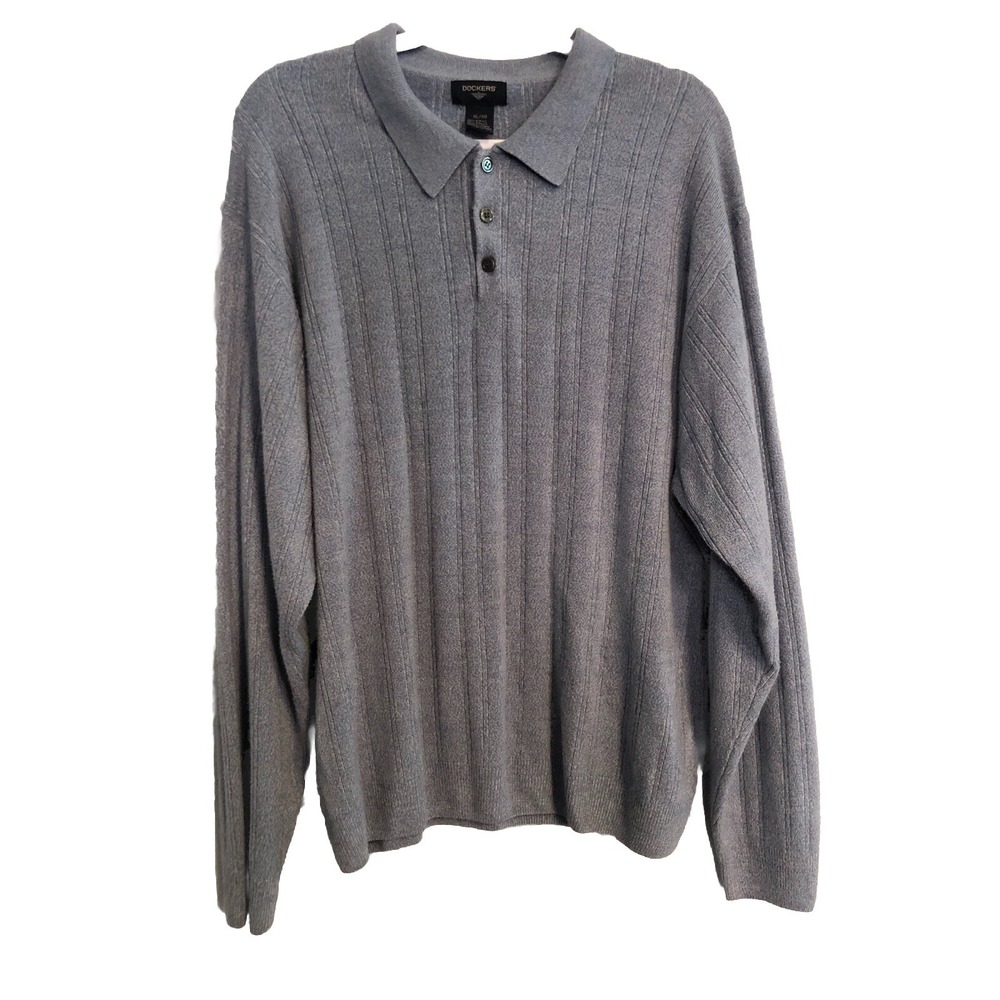 Dockers Mens Sweater Extra Large Light Blue Collared Preppy Pullover Long Sleeve